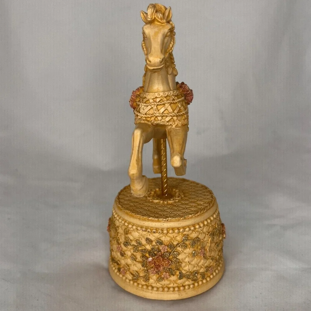 Vintage Carousel Horse Music Box WORKING Carousel Waltz Floral Gold Tone
